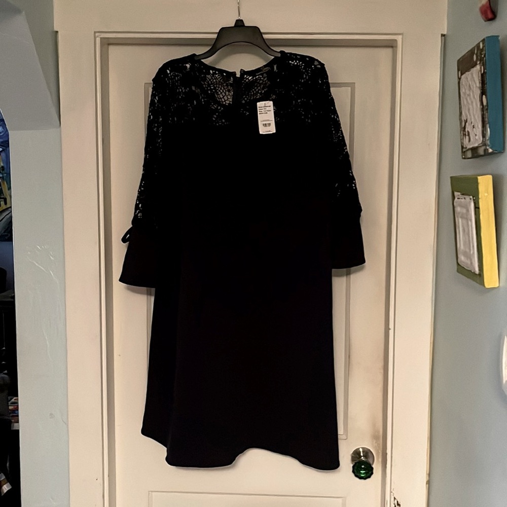 Navy Suzanne Betro Lace Yoke Toe Sleeve Detail Dress in 3x, NWT